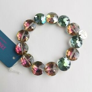 Multi mix Swarovski bead stretch  bracelet teal and rose multi mix